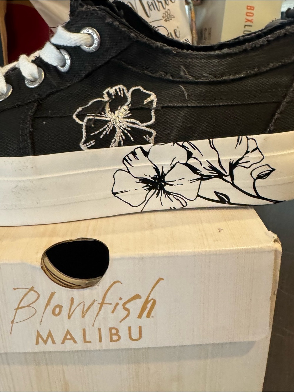 Blowfish Black Canvas Floral Low-Top Sneakers with White Accents - Picture 5 of 5